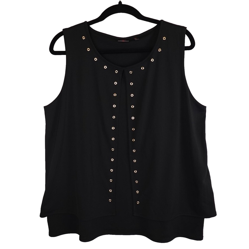 Rafaella Black Blouse Women’s XL Sleeveless Drape Open Front Faux Layered Look